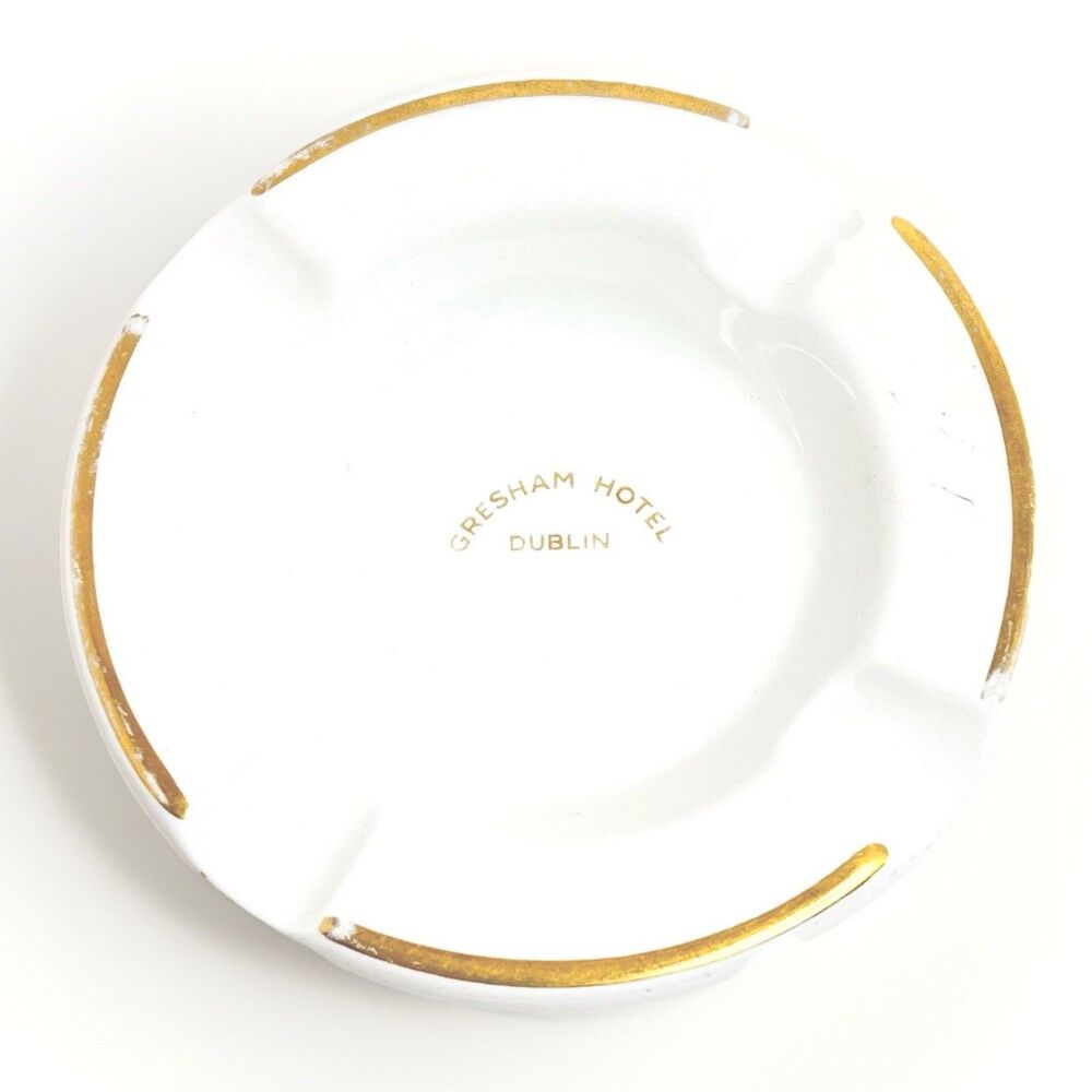Arklow Ireland Gresham Hotel Dublin Ashtray White Gold Vintage Porcelain